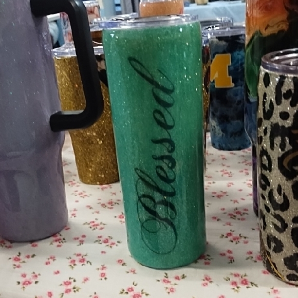 Other - Green Glitter 'Blessed' Tumbler